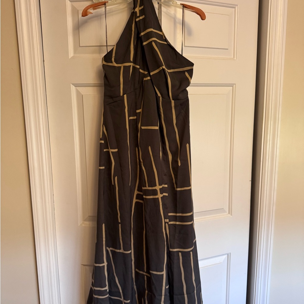 Elegant Green and Gold Halter Dress